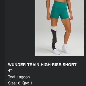 lululemon wunder train 4inch short in teal lagoon size 8☘️